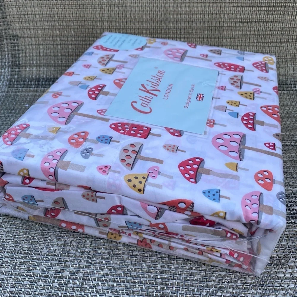 Cath Kidston London Mini Mushrooms Russet Cotton Percale TWIN XL Sheet Set 3pc
